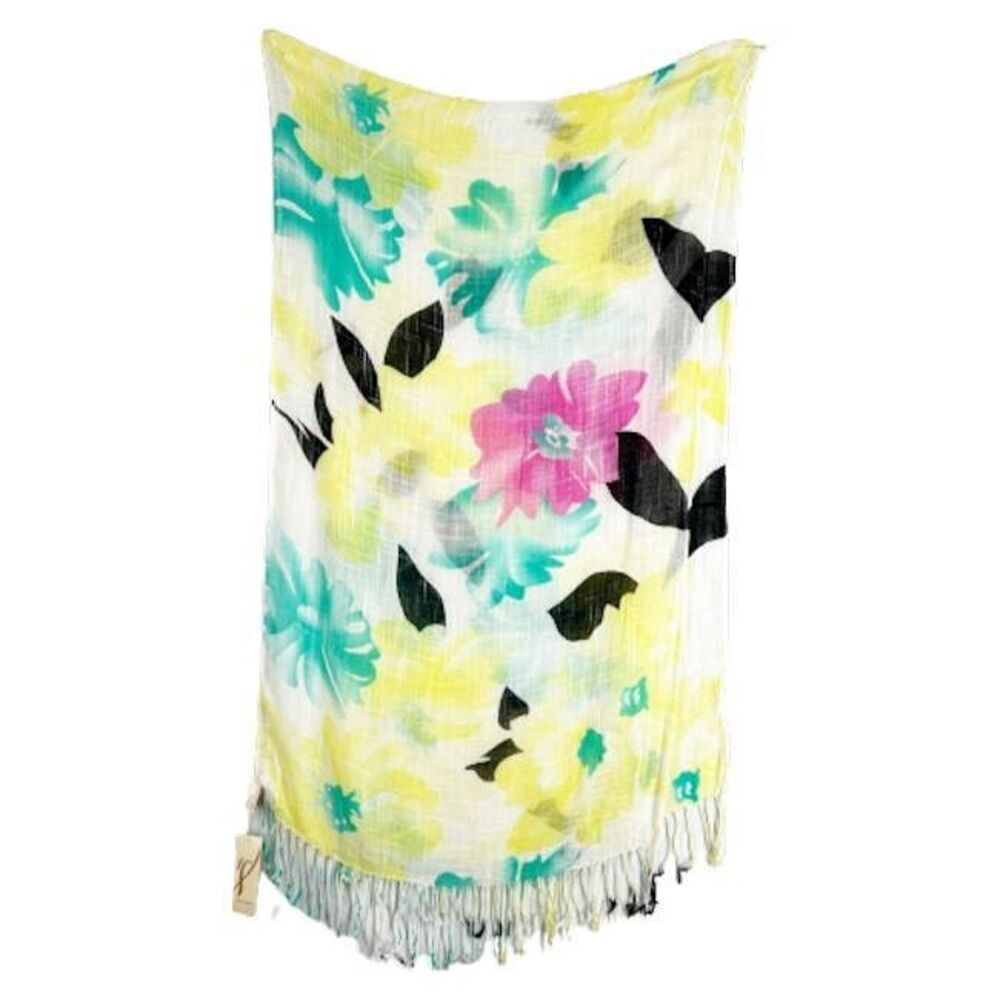 Collection Eighteen NEW Floral Rectangle Scarf Pink White Yellow Black Gauzy